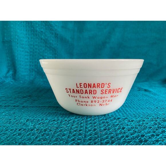 Federal glass bowl advertising Leonards Standard service white red - Picture 1 of 8